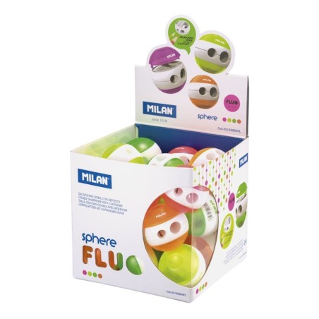 Ascutitoare plastic dubla cu container, Sphere fluo, Milan