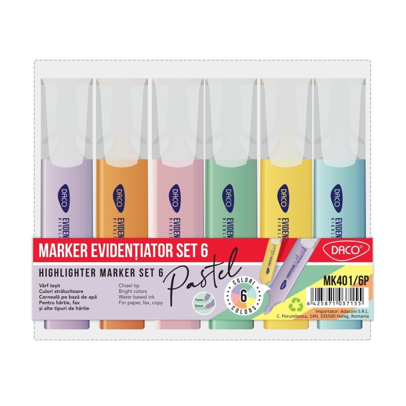 Marker evidentiator pastel MK401/6P set 6 DACO