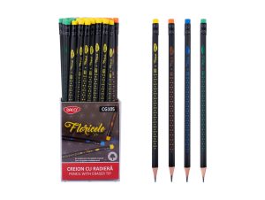 Creion negru cu radieră Floricele HB DACO