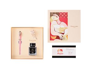 Set stilou și călimară cu broșă roz/auriu PICASSO