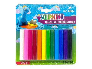 Plastilină 12 culori Glitter ECADA