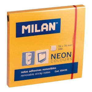 Bloc notes adeziv 76x76 mm Neon portocaliu MILAN (Post-it)