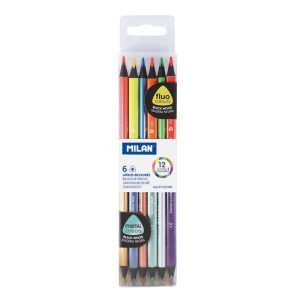 Creion color 6 culori lemn negru Fluo MILAN