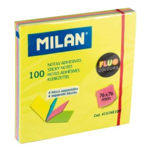Bloc notesc adeziv 76x76 mm 4 culori neon MILAN (Post-it)