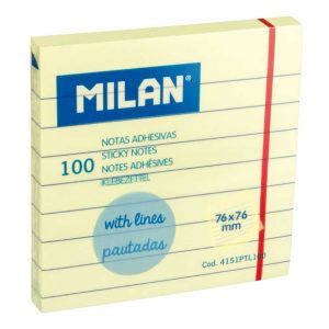 Bloc notes adeziv liniat 76x76 mm Galben pal MILAN (Post-it)