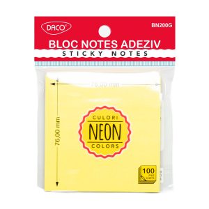 Bloc notes adeziv 76x76 mm Galben neon DACO (Post-it)