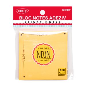 Bloc notes adeziv 76x76 mm Portocaliu neon DACO (Post-it)