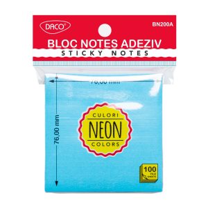 Bloc notes adeziv 76x76 mm Albastru neon DACO (Post-it)