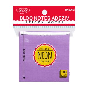 Bloc notes adeziv 76x76 mm Mov neon DACO (Post-it)