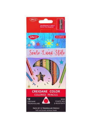 Creion color 12 culori Soare Lună Stele DACO