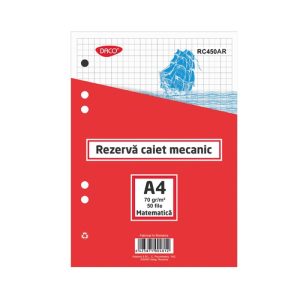 Rezervă caiet mecanic A4 50 file Matematică DACO