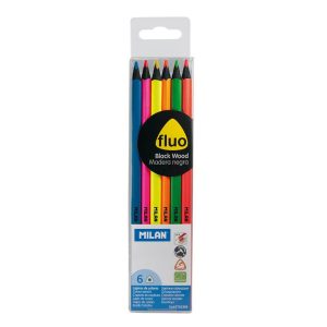 Creion color 6 culori lemn negru Fluo MILAN