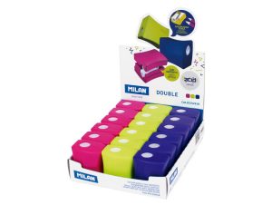 Ascuțitoare plastic dublă cu container DOUBLE MILAN