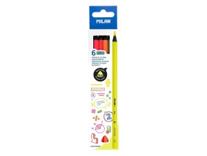 Creion color 6 culori lemn negru Fluo MILAN