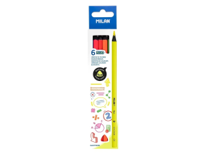 Creion color 6 culori lemn negru Fluo MILAN