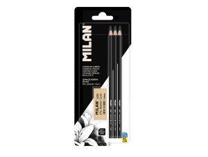 Creion carbune set 3 + radieră Master Gum MILAN
