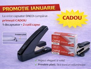 PROMOȚIE: Capsator DACO CP248 cu prindere plată + Decapsator DC001 & 2 cutii capse CP924 CADOU