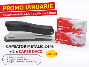PROMOȚIE: Capsator metalic 24/6 + 2 cutii capse CADOU