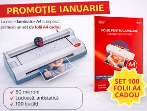 PROMOȚIE: Laminator A4 + 1xTOP Folii laminare A4 CADOU