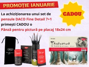 PROMOȚIE: Pensule DACO Fine Detail PN297 + Pânză pictură pe placaj 18x24 cm CADOU