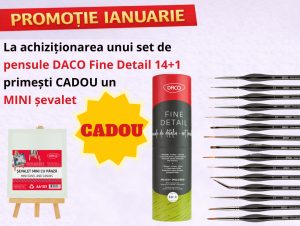 PROMOȚIE: Pensule DACO Fine Detail PN2914 + Șevalet mini cu pânză AA103 CADOU
