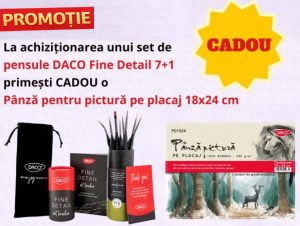 PROMOȚIE: Pensule DACO Fine Detail PN297 + Pânză pictură pe placaj 18x24 cm CADOU