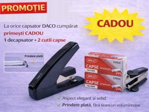 PROMOȚIE: Capsator DACO CP248 cu prindere plată + Decapsator DC001 & 2 cutii capse CP924 CADOU