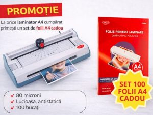 PROMOȚIE: Laminator A4 + 1xTOP Folii laminare A4 CADOU