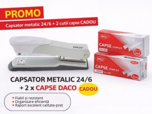 PROMOȚIE: Capsator metalic 24/6 alb + 2 cutii capse CADOU