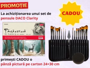 PROMOȚIE: Set pensule pictură DACO Clarity + Pânză pictură pe carton 24×30 cm CADOU